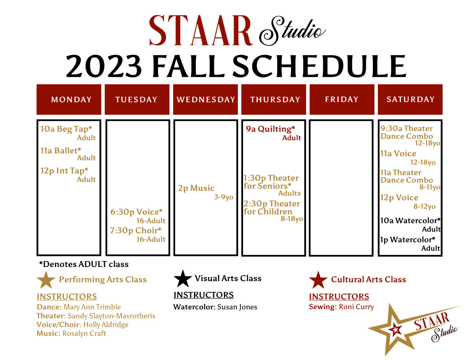 2023 Fall Class Schedule