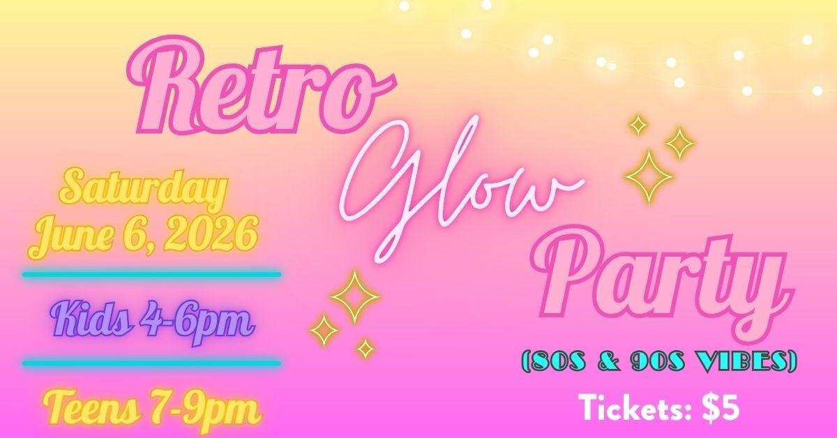 Pink and Yellow graphic for STAAR Theatre's Retro Glow Party.